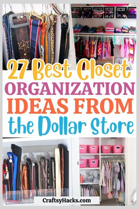 Transform your closet on a budget with these dollar store hacks. Discover the best organization ideas and home storage solutions for organizing your closet affordably. How To Organize Your Closet And Dresser, How To Organize A Small Closet For Two, Closet Hacks Organizing Diy, Affordable Closet Organization Ideas, Stackable Closet Storage, Double Closet Organization Ideas, Dollar Tree Clothing Organization, Dollar Store Bedroom Organization, Small Closet Space Saving Ideas