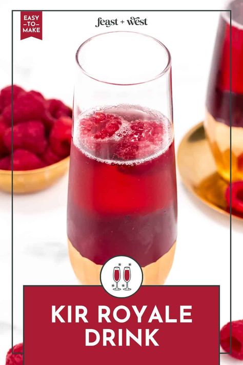 The classic Kir Royale cocktail will elevate any celebration with a mix of champagne, blackcurrant liqueur and a touch of elegance. Kir Royale Recipe, Kir Royale Cocktail, Frozen Drinks Alcohol, Champagne Margaritas, French Cocktails, Champagne Recipes Cocktails, Breakfast Cocktails, Kir Royale, Sparkling Cocktail