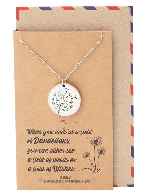 Minimalist Dandelion, A Field Of Dandelions, Field Of Dandelions, Necklaces Shop, Blowing Dandelion, Card Best Friend, Dandelion Necklace, Heartbeat Necklace, Best Friend Necklace