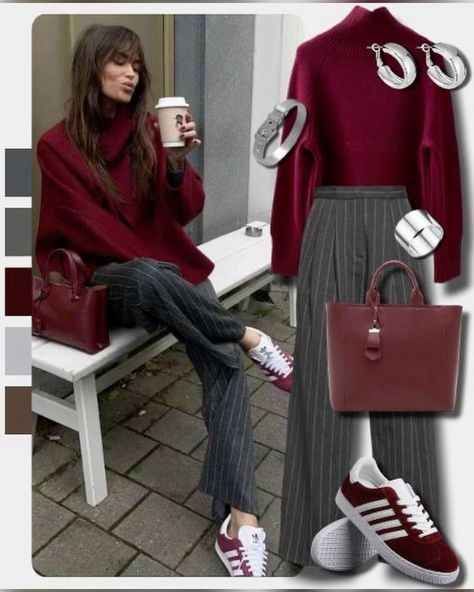 Fall Outfits 2024 Burgundy, Winter Outfits Burgundy, Autumn Trends 2024 Outfits, Fashion Inspo Outfits 2024 Autumn, Burgundy Autumn Outfit, Outfit Inspo Autumn 2024, Grey Burgundy Outfit, Burgundy And Red Outfit, All Burgundy Outfit