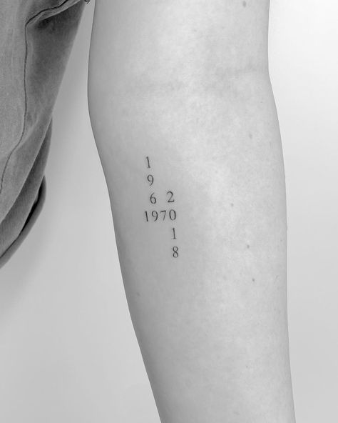 One Line Tattoo, Date Tattoos, Small Forearm Tattoos, Sibling Tattoos, Small Pretty Tattoos, Petite Tattoos, Tasteful Tattoos, Small Tattoo Ideas, Classy Tattoos