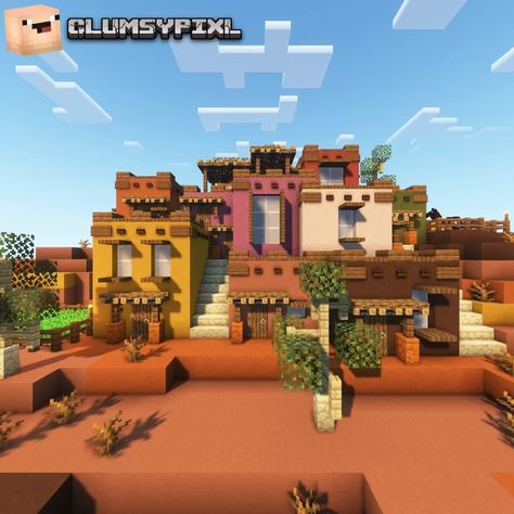 Small Badlands houses 🏜️ (world + schematic) Minecraft Map Minecraft Houses Badlands, Minecraft Badlands Village, Mincraft Village Builds, Small Town Minecraft, Badlands House Minecraft, Minecraft Desert House Interior, Minecraft Badlands Base, Savannah Village Minecraft, Badlands Minecraft Builds