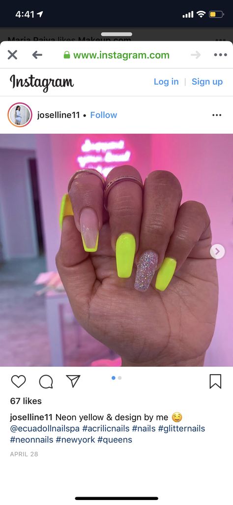 Highlighter Color Nails, Highlighter Nails Yellow, Neon Yellow Nails, Polished Nails, Nail Styles, Neon Nails, Yellow Nails, Prom Nails, Perfect Nails