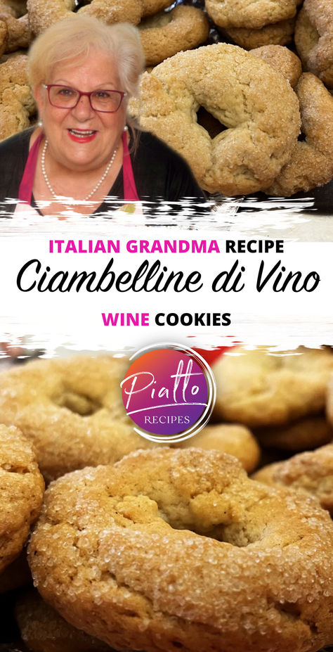 Discover Nonna Lulu's recipe for the famous (and soooo simple) Ciambelline di Vino! These cookies are made with wine or liquor—Grandma uses white wine or Sambuca. Check out her recipe: https://www.piattorecipes.com/italian-wine-cookies-recipe-ciambelline-di-vino/ #recipe #cookies #italian #dessert #wine #italy White Italian Cookies, Italian S Cookies Recipe, Cookies Italian, Mulled Wine Cookies, Traditional Italian Cookies, Italian Cookie Recipes Italy, Italian Pastry Recipes, Taralli Recipe Italian, Wine Cookies Recipes