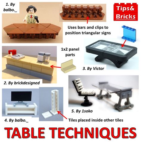 Lego Building Techniques, Lego House Ideas Furniture, Lego Diy Projects, Discussion Table, Table Lego, Lego Tree, Lego House Ideas, Lego Village, Lego Techniques