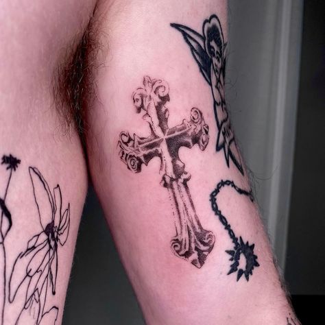 “Hand-poked” stipple cross for Tommy, thank you! ☥ Done at Seven Saints Tattoo. • • • • • #melbourne #melbournetattoo #melbournetattoos… | Instagram Cross Shin Tattoo, Stick And Poke Cross, Black Ink Tattoos Men, Tomb Tattoo, Gothic Cross Tattoo, Stipple Tattoo, Saints Tattoo, Crosses Tattoo, Cross Tattoos For Men