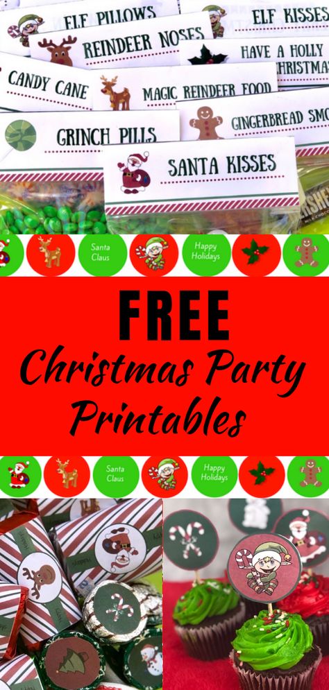 Christmas Party Free Printables, Santa Kisses Free Printable, Free Christmas Treat Bag Printables, Christmas Candy Wrappers Printable Free, Elf Kisses Free Printable Bag Toppers, Christmas Bag Toppers Free Printables, Elf Pillows Free Printable Bag Toppers, Free Printable Christmas Treat Bag Toppers, Christmas Stickers Printable Free