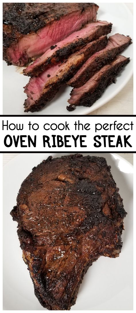 Ribeye Steak Oven, Oven Ribeye Steak, Rib Eye Steak Recipes Oven, Cast Iron Steak Oven, Oven Cooked Steak, Steak Oven, Cooking Ribeye Steak, Cast Iron Steak, Broiled Steak