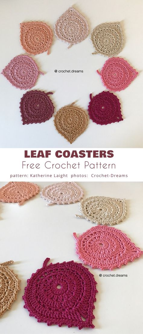 Leaf Coaster Set Ideas and Free Pattern Crochet For Fall, Crochet Fall Leaf, Crochet Fall Coasters, Crochet Acorn, Witch Hat Headband, Crochet Witch Hat, Crochet Baby Blanket Tutorial, Leaf Coaster, Acorn Garland