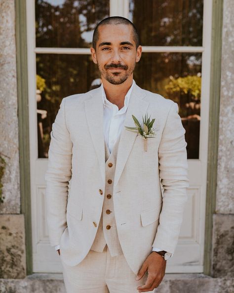 Linen 3 piece suit, wedding, groom Linen Three Piece Suit, Beige Wedding Suit, Linen 3 Piece Suit, Suit Wedding Groom, Khaki Wedding, Linen Wedding Suit, Linen Suit Men, 3 Piece Suit Wedding, White Linen Suit