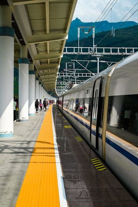 High-speed Train at Modern Railway Station · Free Stock Photo Modern Train Station, Transport Hub, Train Projects, Train Platform, Speed Training, Train Journey, Transportation Design, Train Tracks, Railway Station