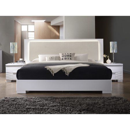 Modern Bed Set, Tufted Upholstered Bed, Bed With Led Lights, Modern Platform Bed, Head Board, Slatted Headboard, White Headboard, Upholstered Panel Bed, Queen Bedroom