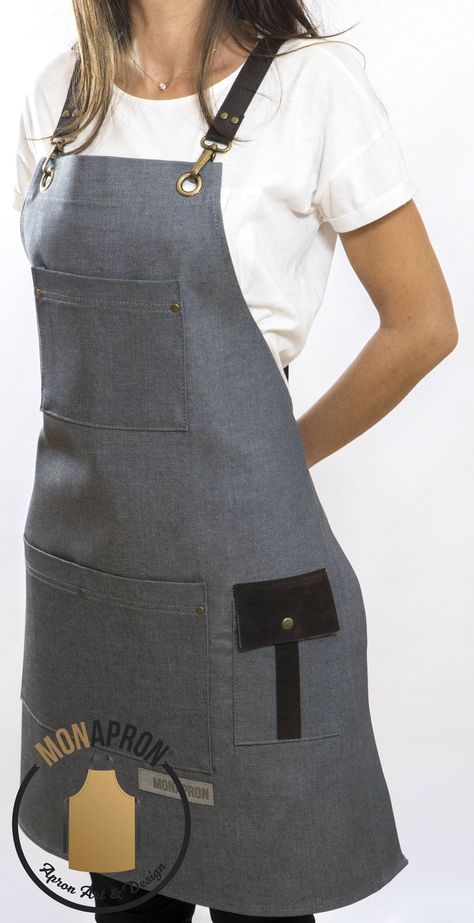 Denim Apron Free Personalized gift for Men Barista Apron bbq Barber Wood carving apron Extra Pocket Heavy Duty apron Faux Leather Straps #masculinelogodesign #entrepreneurs🍺 Brown Apron, Unique Aprons, Cafe Apron, Barista Apron, Black Apron, Denim Apron, Cool Aprons, Online Logo Design, Leather Apron