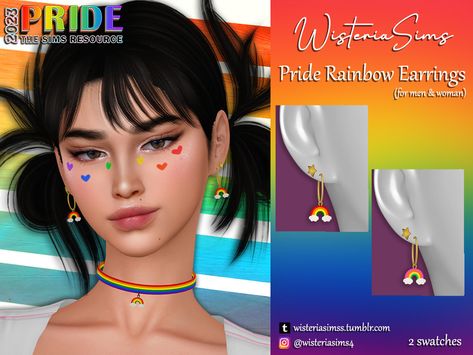 The Sims Resource - Pride Rainbow Earrings Sims 4 Pride Clothes, Sims4 Outfits, Kidcore Accessories, Mods Ts4, Cc Accessories, Cc Sims4, Cc Mods, Free Sims 4, Pride Makeup