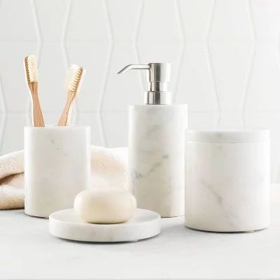 Target Bathroom Accessories, Marble Threshold, Target Bathroom, Bathroom Tumbler, Bathroom Accessories Set, Marble Bath, Bathroom Counters, Project 62, Bathroom Accessory Set