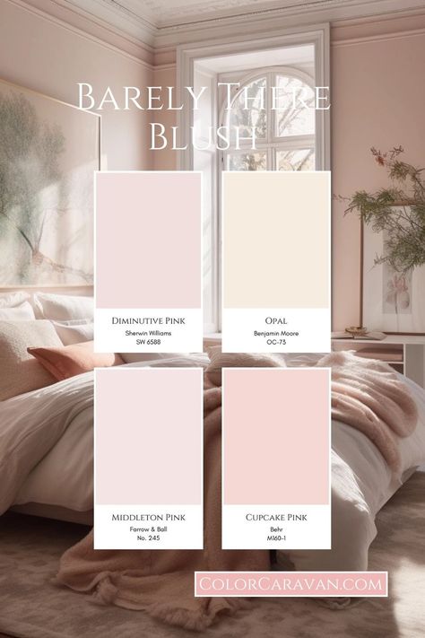 Barely there blushes are so romantic and can make a boring room absolutely beautiful. But how do you know which pink will look the best? We're going to demystify how to pick the perfect pink paint color so you can have a swoon-worthy, blushing beauty room you'll never want to leave. Hop on the blog at ColorCaravan.com for our easy how-to guide to the perfect pink and our curated list of the very best blush pink paint colors designers swear by. Girls Room Paint Colors, Pink Bathroom Ideas, Light Pink Bedrooms, Blush Pink Paint, Light Pink Paint, Pink Painted Walls, Girls Room Paint, Light Pink Walls, Pink Bedroom Walls