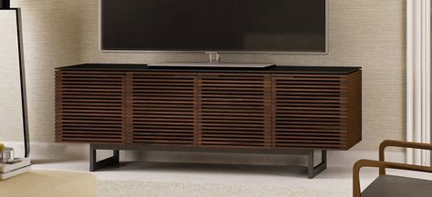 Corridor 8179 Home Theater in Chocolate Walnut #hometheater #furniture #tvcabinet Kid Furniture, Home Theater Furniture, Media Consoles, Hardwood Doors, London Ontario, Media Cabinet, Modern Furniture Stores, Modern Tv Stand, Tv Stands And Entertainment Centers