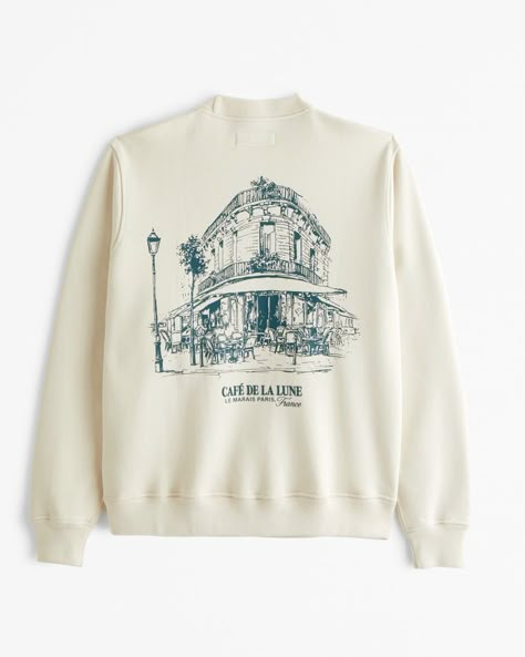 Men's Premium Heavyweight Graphic Crew Sweatshirt | Men's Tops | Abercrombie.com Le Marais Paris, Sorority Sweatshirts, Paris Inspired, Classic Sweatshirt, Warm Beige, Men's Tops, Crew Sweatshirts, Mens Crew Neck, Hoodie Top