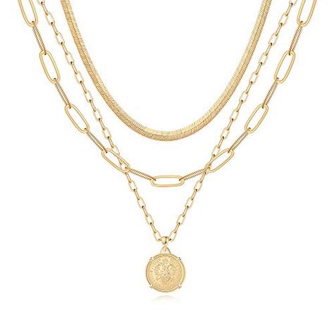 Gold Layered Necklaces, Snake Choker Necklace, Gold Layered Necklace, Delicate Gold Necklace, Layered Choker Necklace, Gold Coin Necklace, Bold Necklace, Coin Pendant Necklace, Pendant Choker