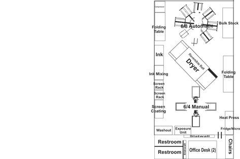 Screen Print Shop Layout, Screen Printing Shop Layout, Screen Printing Shops, Tiny Home Office, Print Screen, Shop Layout, Printing Shop, Anime Eye Drawing, Shop Plans