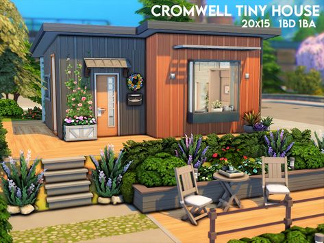 The Sims Resource - Cromwell Tiny House Sims4 Tiny House Floor Plan, Ts4 Tiny House, Tiny Sims 4 House, Sims4 Tiny House, Sims 4 Tiny House Ideas, Tiny House Sims 4, Sim4 Furniture, Sims 4 Tiny House, Sims 4 Victorian House