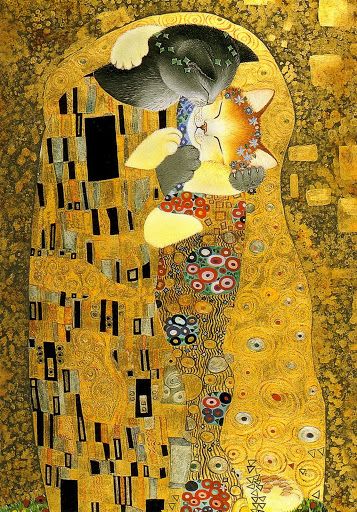 Klimtty Egiptul Antic, Klimt Art, 강아지 그림, Image Chat, Art Parody, Cat Artwork, The Kiss, Cats Illustration, Arte Animal