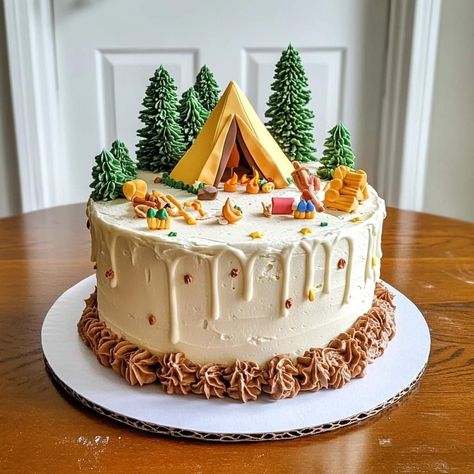 One Happy Camper Birthday Cake, Happy Camper Birthday Cake, National Park Cake, Happy Camper Cake, Camper Cake, Camping Theme Cakes, Camper Cakes, Hiking Birthday, Camping Cake