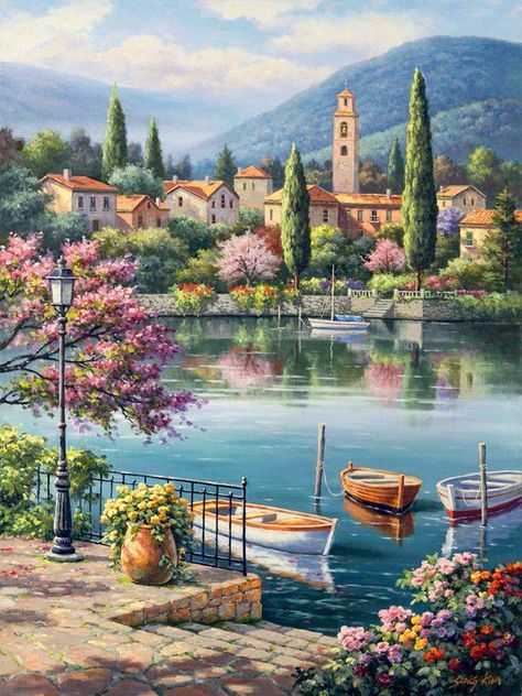 Belle Image Nature, Canvas For Beginners, Easy Canvas Painting, Acrylic Painting For Beginners, Tableau Art, Biome, Framed Oil Painting, Grand Canal, Landscape Pictures