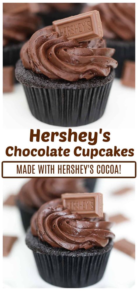 Hershey Cupcakes, Homemade Frosting Recipes, Hershey Recipes, Chocolate Cupcake Recipe, Vegan Chocolate Cupcakes, Best Chocolate Cupcakes, Chocolate Frosting Recipes, Easy Cupcake Recipes, Hershey's Chocolate