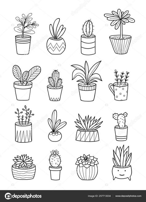 Flowers And Plants Drawing, Small Potted Plant Tattoo, Pot Plant Drawing, Cute Plant Drawings, Silly Doodles Easy, Plant Drawing Easy, Plants Drawings, Succulent Doodle, Plant Doodles