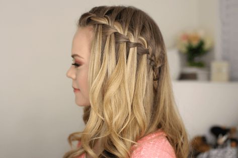 How to do a Waterfall Braid Waterfall Braid Tutorial, Braids Bun, Bun Ideas, French Braid Buns, Waterfall Braid Hairstyle, Waterfall Hairstyle, Braids Step By Step, Missy Sue, Two Toned Hair