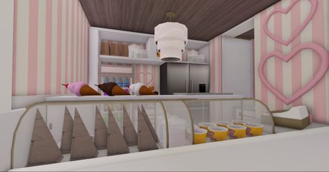 Ice Cream Shop In Bloxburg, Adopt Me Restaurant Ideas, Bloxburg Ice Cream Shop Ideas, Ice Cream Bloxburg, Ice Cream Parlor Bloxburg, Bloxburg Ice Cream Shop Decals, Bloxburg Ice Cream Shop, Bloxburg Town Layout Small Plot, City Bloxburg