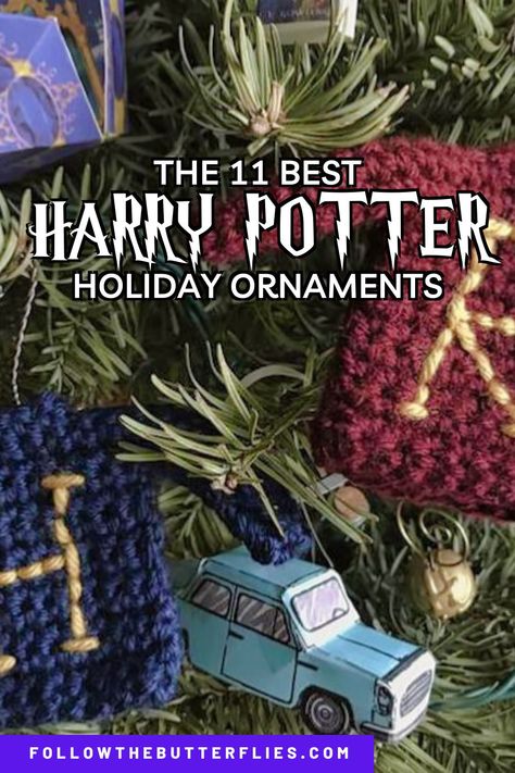 Harry Potter Christmas Tree Ribbon, Christmas Tree Ideas Harry Potter, Harry Potter Tree Decorations, Diy Ornaments Harry Potter, Harry Potter Ornaments Printable, Harry Potter Crochet Ornament, Harry Potter Christmas Tree Diy Ornaments Ideas, Harry Potter Tree Skirt, Harry Potter Themed Christmas Tree