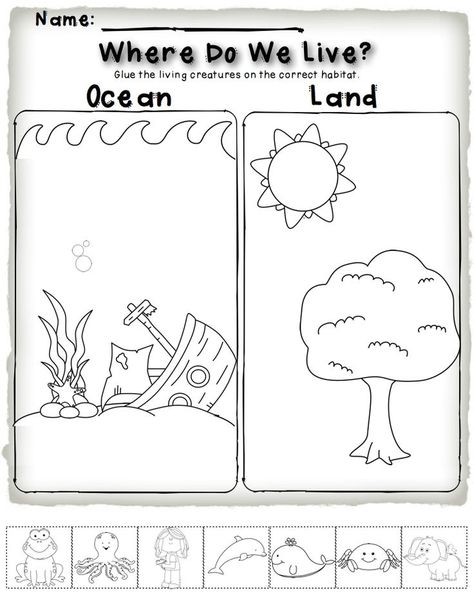 cut and paste animal habitat wworksheet for kids | Crafts and Worksheets for Preschool,Toddler and Kindergarten Habitat Activities, Ocean Habitat, Ocean Theme Preschool, Animal Habitat, Ocean Unit, Animal Adaptations, Ocean Science, Animal Worksheets, Ocean Activities