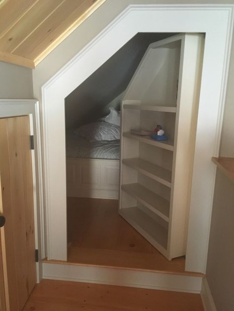 Hidden Bedroom Door, Hidden Bedroom, Hidden Doors In Walls, Under Stairs Nook, Attic Bathroom Ideas, Bookshelf Door, Attic Doors, Bookcase Door, Secret Room