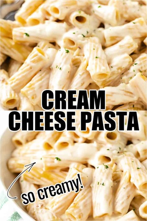 Meals With Rigatoni Noodles, Spaghetti Cheese Sauce, Creamy Pasta Recipes With Cream Cheese, Recipes With Media Crema, Pasta With Rigatoni Noodles, Pasta Sauce Cream Cheese, Easy Cheesy Pasta Sauce, Creamy Cheese Sauce For Pasta, Cream Cheese Noodles Pasta