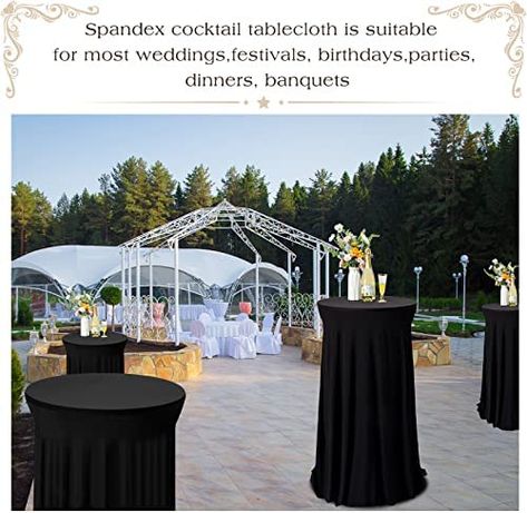 Black High Top Tables Wedding, Black Cocktail Table, Tablecloth Skirt, Bar Stand, Bridal Expo, High Top Tables, Party Stand, Standing Table, Bar Wedding