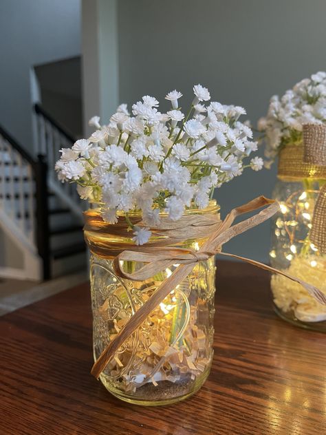 Birthday Decor Elegant, Twinkle Light Centerpiece With Flowers, Prom Centerpiece Ideas, Fairy Lights And Flowers, Mason Jars Centerpieces, Royal Blue Wedding Theme, Dream Wedding Decorations, Beautiful Fairy, Royal Blue Wedding