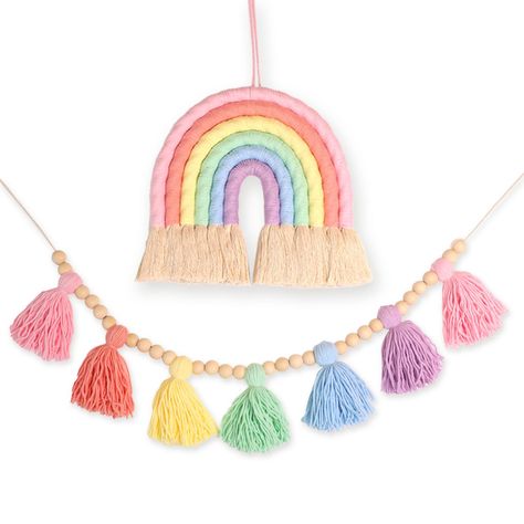 PRICES MAY VARY. GOOD QUALITY - Rainbow wall hanging and rainbow tassel garland are hand-woven with multi-color threads, exquisite decorations, handmade, comfortable to touch, not easy to fade, not easy to damage, durable, safe and healthy. This woven rainbow wall hanging and rainbow tassel garland can add personality and charm to any wall in your home. VARIETY OF COLORS - The vibrant colors of this wood bead tassel garland and rainbow decorative wall hanging will freshen up and brighten up your Bedroom Birthday Decorations, Rainbow Hanging Decor, Rainbow Tassel Garland, Woven Rainbow, Boho Rainbow Wall, Bedroom Birthday, Baby Christening Gifts, Rainbow Garland, Rainbow Wall Decor