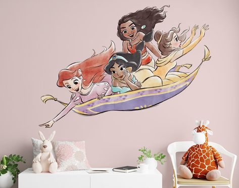 Toddler Princess Room, Disney Princess Wall Stickers, Bedroom Design Board, Disney Princess Room Decor, Princess Theme Bedroom, Princess Mural, Disney Themed Bedrooms, Disney Mural, Girls Princess Room