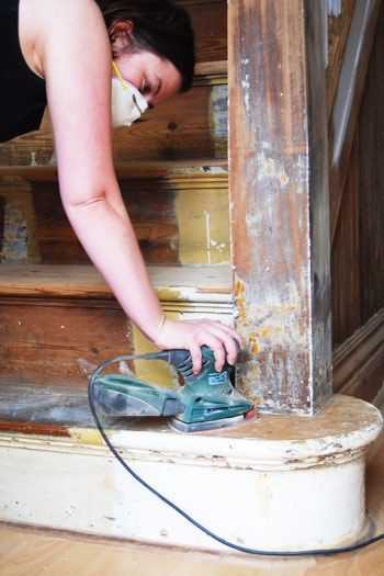 Staircase Restoration - sanding Refinish Staircase, How To Sand Wood, Painted Wood Stairs, Stairs Repair, Refinish Stairs, Victorian Stairs, Diy Stairs Makeover, Diy Staircase Makeover, Stairs Renovation