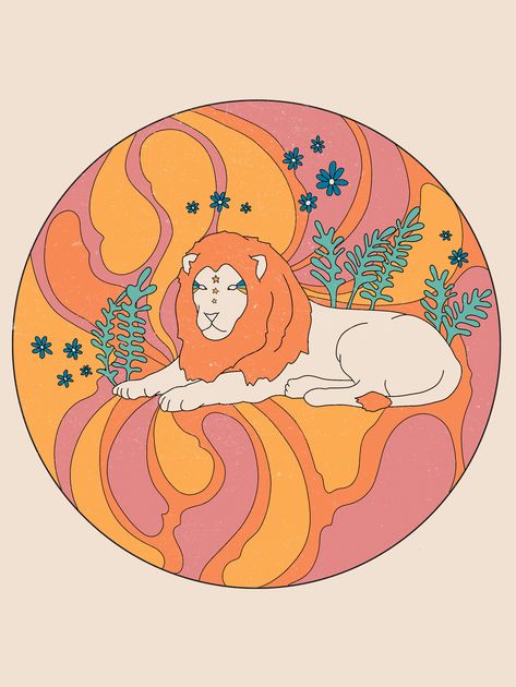 Leo Art Aesthetic, Leo Zodiac Illustration, Leo Illustration, Zodiac Leo Art, Leo Astrology, Horoscope Art, Zodiac Signs Chart, Peter Max, Leo Horoscope