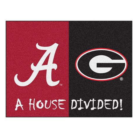 Lay down the ground rules: Play nice. Don't be a sore loser-or a trash-talking winner. And remember that you all still have to live together once the season is over. Mark your home as one of the star examples of co-habitating rivals with official split-screen welcome mats. Hose clean. 100% nylon and coir on heavy-duty rubber. 421/2" x 333/4". Divided Wallpaper, House Divided Football, Georgia House, House Divided, Nylon Carpet, Best Carpet, Quick Cleaning, Carpet Design, Georgia Bulldogs