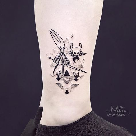 Hollow knight tattoos! Knight Tattoo Ideas, Knight Tattoos, Pure Vessel, Games Tattoo, Skyline Tattoo, Night Tattoo, Fashion Tattoos, Knight Tattoo, Couple Tattoos Unique