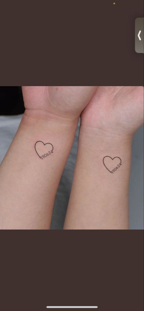 Matching Birth Year Tattoos, Simple Date Tattoo Ideas, Small Dates Tattoo, Heart Birthdate Tattoo, Heart With Wedding Date Tattoo, Cute Date Tattoo Ideas, Wrist Date Tattoos For Women, Tattoo Idea With Dates, Wedding Dates Tattoo Ideas