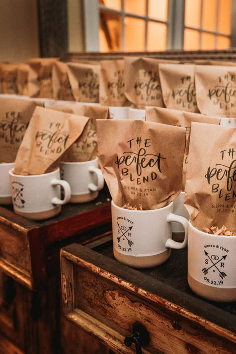 Coffee mug and coffee bean wedding favor that guests will actually use! | Photographer: Matt Stallone Photography #njwedding #weddingfavors #coffeeweddingfavors #coffeemug #personalizedweddingfavor #njweddingvenue #rusticwedding #bearbrookvalley Coffee Wedding Favors, Coffee Favors, Coffee Party, Coffee Wedding, Wedding Giveaways, Coffee Theme, Future Wedding Plans, Groomsmen Gifts, Brunch Wedding