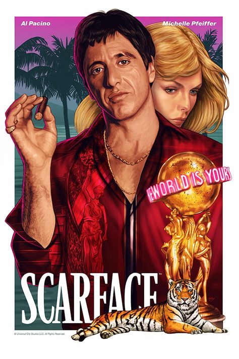 Al Pacino Michelle Pfeiffer, Michelle Pfeiffer Scarface, Elvira Hancock, Scarface Poster, Scarface Movie, Film Cult, Oliver Stone, Personaje Fantasy, Movie Artwork