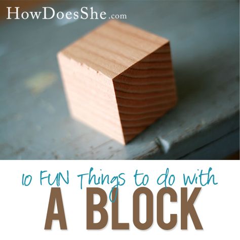 10 Cute Crafts/Gifts to Make with a Block of Wood! #woodencrafts #homemade #gifts from HowDoesShe.com Block Of Wood Crafts Diy, Easy Wooden Crafts To Sell, Blocks Of Wood Crafts, Wood Blocks Crafts, Wood Block Crafts Christmas, Wooden Crafts To Make And Sell, 10 Dollar Store, Children Ministry, Printable Toys