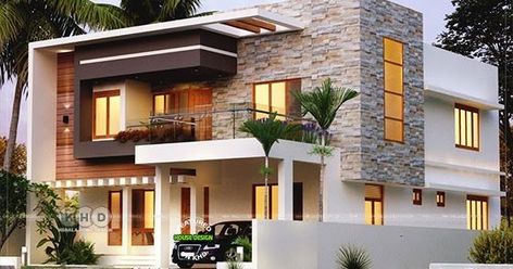 4 bedroom contemporary house architecture plan by Forms 4 architectural from Kerala. Banglow Design Modern Houses, Free House Plans, Small House Elevation Design, Latest House Designs, Kerala House Design, Kerala Houses, Modern House Facades, Modern Exterior House Designs, Duplex House Design