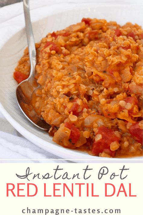 This vegan Instant Pot Dal with Red Lentils is an easy and delicious spiced red lentil dish. It can be served alone as a soup, or as a side dish along with rice. Instant Pot Red Lentil Dal, Red Lentil Side Dish, Lentil Pilaf, Instant Pot Dal, Lentil And Rice, Red Lentil Recipes, Miso Recipe, Vegan Instant Pot, Spiced Lentils